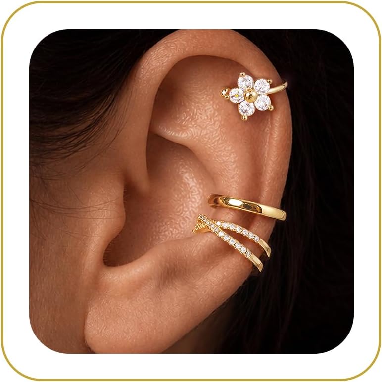 3Pcs Ear Cuffs Non Piercing for Women, Dainty Clip on Earrings - main view