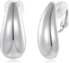 Chunky Clip On Earrings for Women Fashion Jewelry - Teardrop-Silver