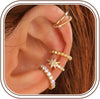 4 Pairs Ear Cuffs Non Piercing - 14K Gold Plated Ear Cuff Earrings for Women Ear Cuff for Non Pierced Ears Clip on Cartilage Earring Adjustable Fake - Stars -14K Gold Plated