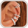 4 Pairs Ear Cuffs Non Piercing - 14K Gold Plated Ear Cuff Earrings for Women Ear Cuff for Non Pierced Ears Clip on Cartilage Earring Adjustable Fake - Stars -White Gold Plated