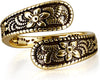 Vintage 14K Gold Plated and Silver Spoon Ring – Adjustable Ring with Carving Design for Women, Unique Boho Open Ring for Gift - main view