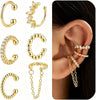 Ear Cuffs Non Piercing Chunky/Thin 14K Gold Plated Ear Cuff Earrings for Women Dainty Cuff for Non Pierced Ears Gold Clip on Cartilage Earring Fake - Gold-CZ Chain