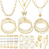 47pcs Gold Jewelry Set With 3 PCS Necklace, 11 PCS Bracelet, 20pcs Hoop Stud Earrings, 7pcs rings set For Women For Birthday Gifts - Gold