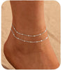 Ankle Bracelets for Women, 14k Gold Plated Ankle Bracelet for Women, Cute Dainty Anklets, Adjustable Beach Jewelry - Silver