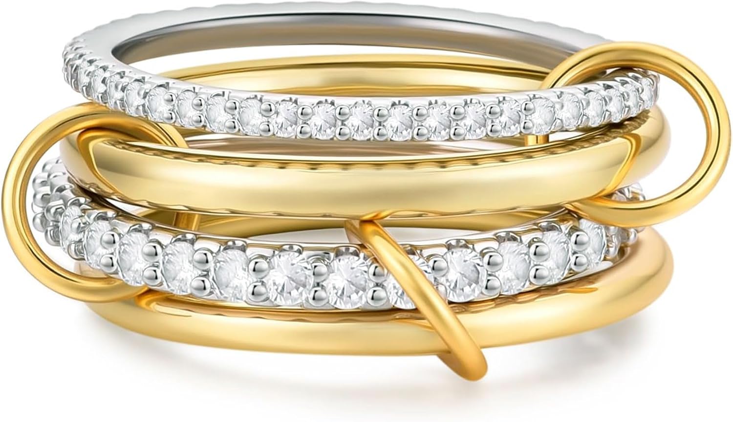 Stackable Rings for Women CZ Gold Silver Multi Layer Statement Ring Jewelry - main view