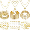 68 Pcs Gold Jewelry Set for Women with 7 Necklace, 17 Bracelet, 5 Hoop Earrings, 15 Stud Earrings, 24 Knuckle Rings for Women Jewelry Set for Women - main view