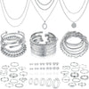 68 Pcs Gold Jewelry Set for Women with 7 Necklace, 17 Bracelet, 5 Hoop Earrings, 15 Stud Earrings, 24 Knuckle Rings for Women Jewelry Set for Women - silver jewelry set