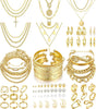 68 Pcs Gold Jewelry Set for Women with 7 Necklace, 17 Bracelet, 5 Hoop Earrings, 15 Stud Earrings, 24 Knuckle Rings for Women Jewelry Set for Women - gold jewelry