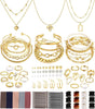 68 Pcs Gold Jewelry Set for Women with 7 Necklace, 17 Bracelet, 5 Hoop Earrings, 15 Stud Earrings, 24 Knuckle Rings for Women Jewelry Set for Women - gold women jewelry