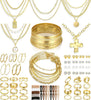 68 Pcs Gold Jewelry Set for Women with 7 Necklace, 17 Bracelet, 5 Hoop Earrings, 15 Stud Earrings, 24 Knuckle Rings for Women Jewelry Set for Women - chunky jewelry pack