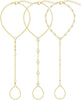 3 PCS 14K Gold Plated Hand Chain Bracelets for Women Stack Bracelets Set Adjustable Dainty Ring Bracelet Hand Chain - gold-3-pearl