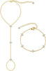 3 PCS 14K Gold Plated Hand Chain Bracelets for Women Stack Bracelets Set Adjustable Dainty Ring Bracelet Hand Chain - -2-clover