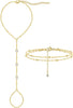 3 PCS 14K Gold Plated Hand Chain Bracelets for Women Stack Bracelets Set Adjustable Dainty Ring Bracelet Hand Chain - gold-4-dainty