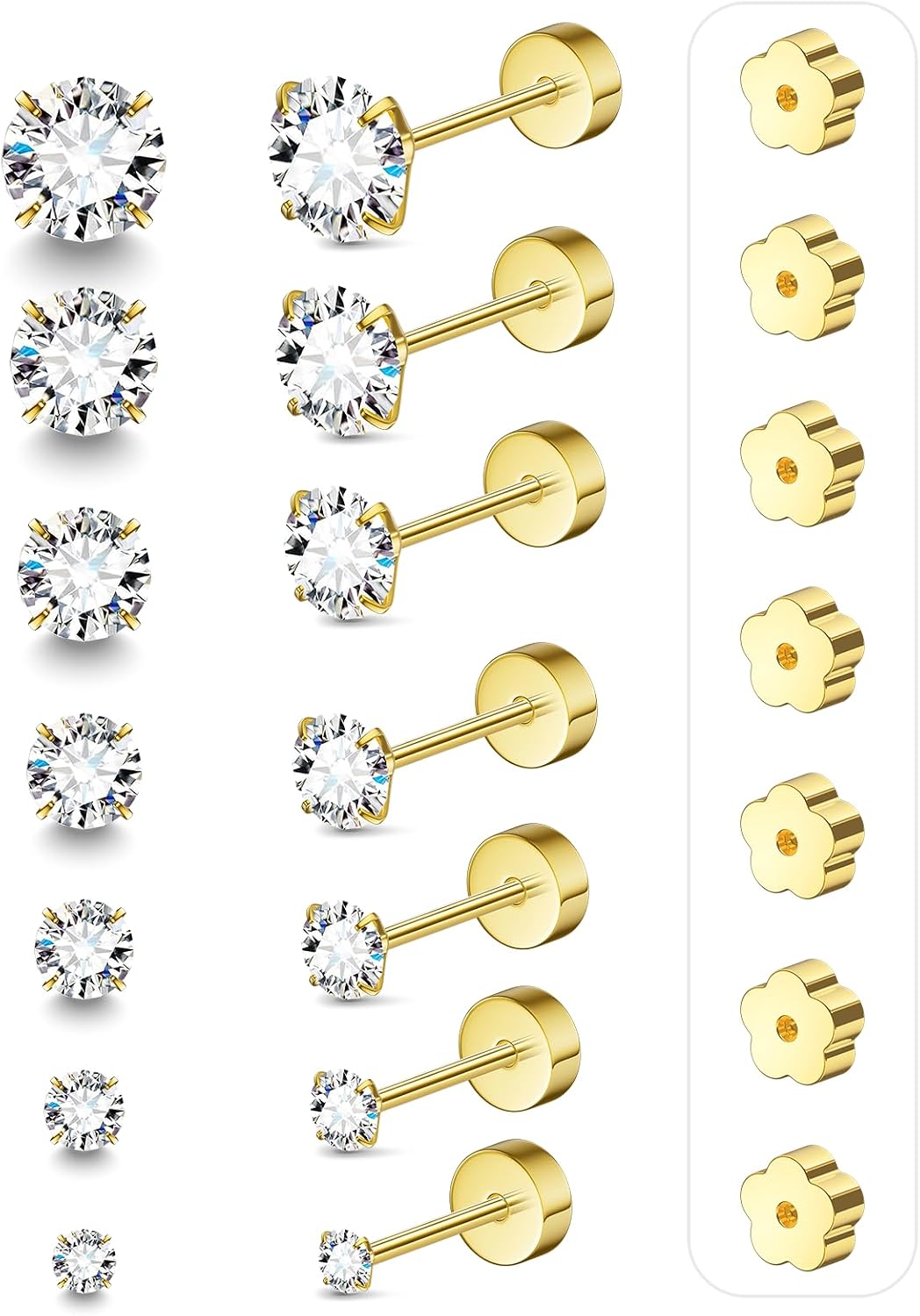 7 Pairs 18G 20G Flat Back Stud Earrings, Surgical Steel Set - main view