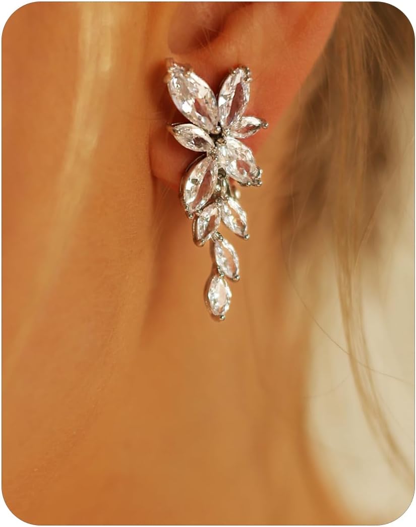 Clip on Earrings for Women Cubic Zirconia Long Tassel Dangle Drop Earrings Non Pierced Earrings for Women Jewelry Gifts Wedding Party - main view