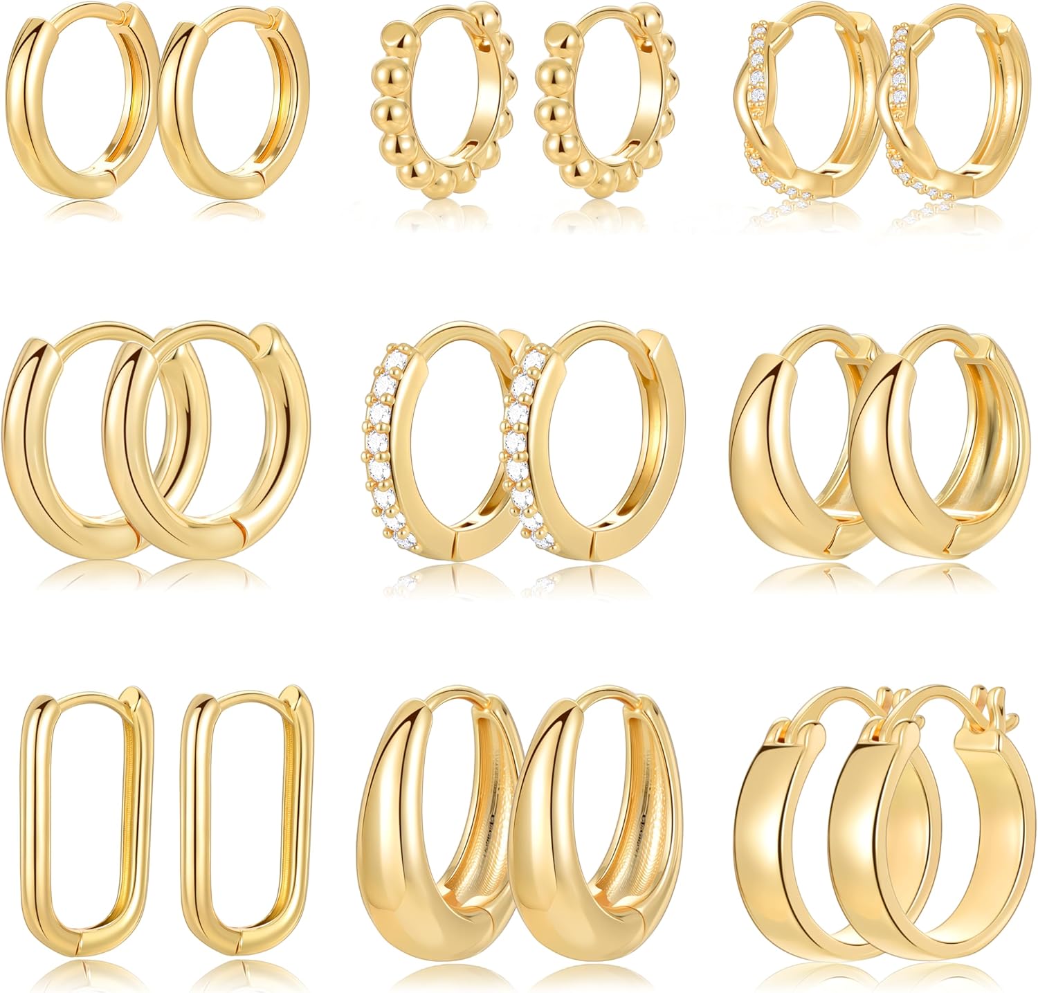 9 Pairs Small Gold/Silver Hoop Earrings Set for Women - main view