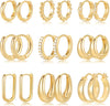 9 Pairs Small Gold/Silver Hoop Earrings Set for Women - main view