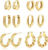 9 Pairs Small Gold/Silver Hoop Earrings Set for Women - Gold-6 Pairs