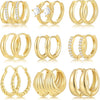 9 Pairs Small Gold/Silver Hoop Earrings Set for Women - gold-1