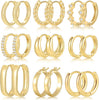 9 Pairs Small Gold/Silver Hoop Earrings Set for Women - gold-2