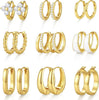 9 Pairs Small Gold/Silver Hoop Earrings Set for Women - yellow-gold