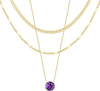 Layered Gold Necklaces for Women with 14K Gold Sterling Silver Plated Dainty Pendant Necklace Set Chunky Stackable Cuban Chain Choker - Gold Cubic Zirconia-Created Amethyst-Feb