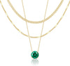 Layered Gold Necklaces for Women with 14K Gold Sterling Silver Plated Dainty Pendant Necklace Set Chunky Stackable Cuban Chain Choker - Gold Cubic Zirconia-Created Emerald-May