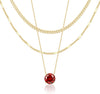 Layered Gold Necklaces for Women with 14K Gold Sterling Silver Plated Dainty Pendant Necklace Set Chunky Stackable Cuban Chain Choker - Gold Cubic Zirconia-Created Garnet-Jan