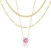 Layered Gold Necklaces for Women with 14K Gold Sterling Silver Plated Dainty Pendant Necklace Set Chunky Stackable Cuban Chain Choker - Gold Cubic Zirconia-Created Pink Tourmaline-Oct