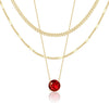 Layered Gold Necklaces for Women with 14K Gold Sterling Silver Plated Dainty Pendant Necklace Set Chunky Stackable Cuban Chain Choker - Gold Cubic Zirconia-Created Ruby-July