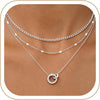 Layered Gold Necklaces for Women with 14K Gold Sterling Silver Plated Dainty Pendant Necklace Set Chunky Stackable Cuban Chain Choker - Silver Double Circle