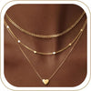Layered Gold Necklaces for Women with 14K Gold Sterling Silver Plated Dainty Pendant Necklace Set Chunky Stackable Cuban Chain Choker - Gold Heart Trio