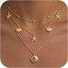 Layered Gold Necklaces for Women with 14K Gold Sterling Silver Plated Dainty Pendant Necklace Set Chunky Stackable Cuban Chain Choker - Gold Starfish