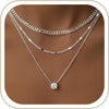 Layered Gold Necklaces for Women with 14K Gold Sterling Silver Plated Dainty Pendant Necklace Set Chunky Stackable Cuban Chain Choker - Silver Cubic Zirconia