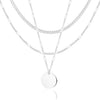 Layered Gold Necklaces for Women with 14K Gold Sterling Silver Plated Dainty Pendant Necklace Set Chunky Stackable Cuban Chain Choker - Silver Mirror Coin