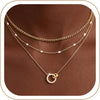 Layered Gold Necklaces for Women with 14K Gold Sterling Silver Plated Dainty Pendant Necklace Set Chunky Stackable Cuban Chain Choker - Gold Double Circle