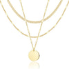 Layered Gold Necklaces for Women with 14K Gold Sterling Silver Plated Dainty Pendant Necklace Set Chunky Stackable Cuban Chain Choker - Gold Mirror Coin