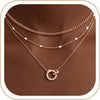 Layered Gold Necklaces for Women with 14K Gold Sterling Silver Plated Dainty Pendant Necklace Set Chunky Stackable Cuban Chain Choker - Rose Gold Double Circle