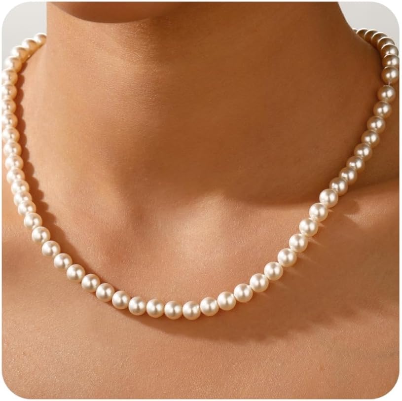 Gold Pearl Necklaces for Women Wedding Bridesmaid Jewelry Gifts with 14K Gold Plated Dainty Necklace Daisy Round Pearl Choker Necklace Layered Pearl - main view