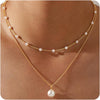Gold Pearl Necklaces for Women Wedding Bridesmaid Jewelry Gifts with 14K Gold Plated Dainty Necklace Daisy Round Pearl Choker Necklace Layered Pearl - Gold-Layered Satellite Pearl