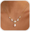 Gold Pearl Necklaces for Women Wedding Bridesmaid Jewelry Gifts with 14K Gold Plated Dainty Necklace Daisy Round Pearl Choker Necklace Layered Pearl - Gold-CZ Leaf Pearl