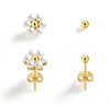 Pearl Earrings 14k Gold Plated Daisy Flower Stud Earrings for Women Ball Stud Flat Back Earring Statement Earring Trendy Jewelry Gift for Women - main view