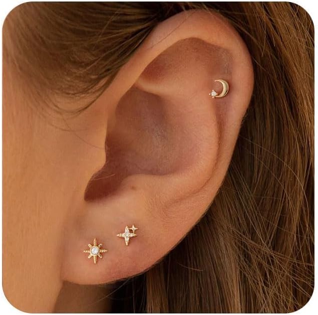 20G Tiny Flat Back Earrings for Women - 14K Gold/Silver Plated Small Flat Back Stud Earrings Cartilage Helix Piercing Jewelry - main view