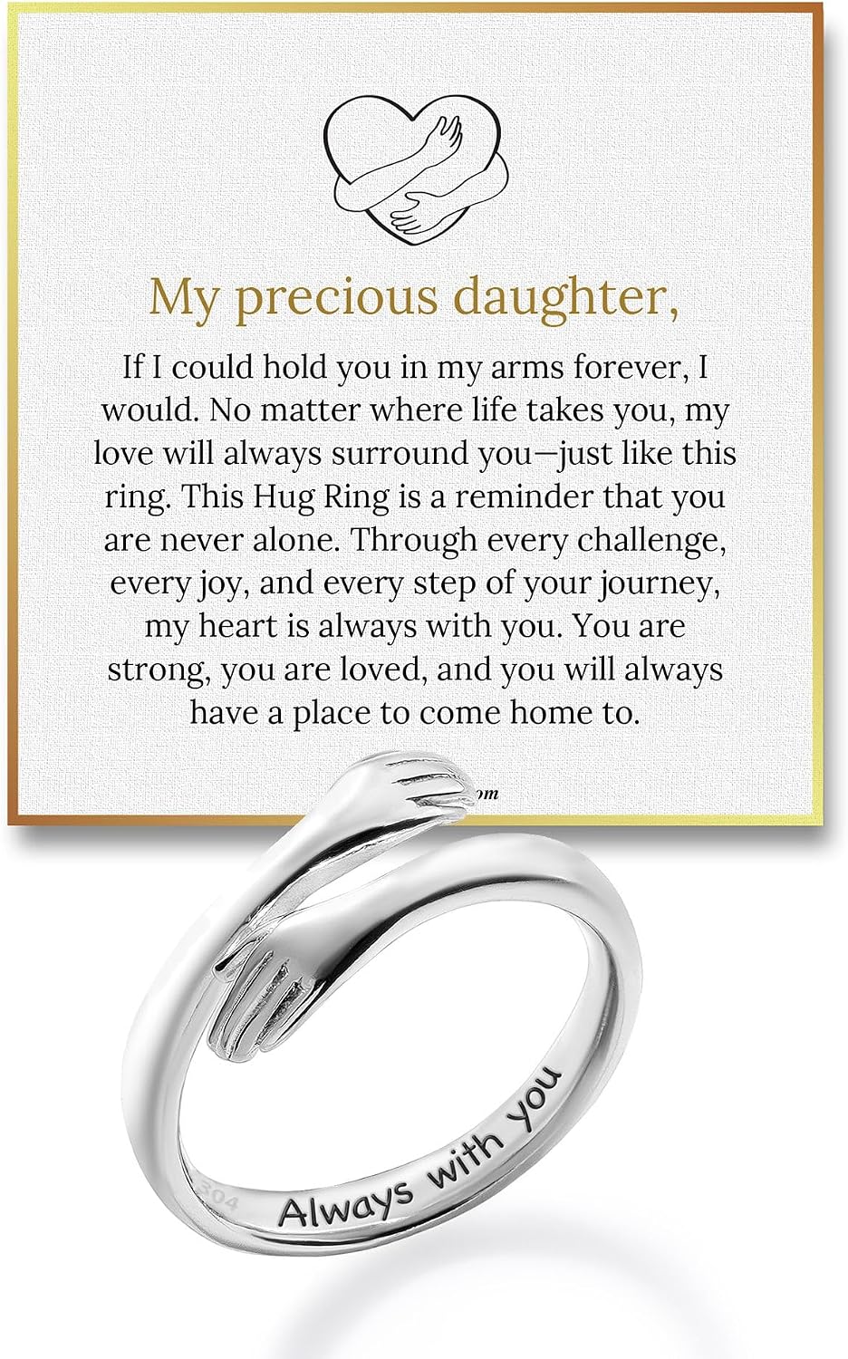 To My Hug Ring by Hope Rings – Inspirational 304 Stainless Steel Jewelry with “Always With You” Message – Adjustable Ring for Women - main view