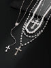 Silver Layered Cross Necklace Set For Women, 4Pcs Pearl Rosary Choker Chunky Christian Pendant Vintage Long Y Gold Necklace Stack Religious Statement - view 2
