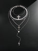Silver Layered Cross Necklace Set For Women, 4Pcs Pearl Rosary Choker Chunky Christian Pendant Vintage Long Y Gold Necklace Stack Religious Statement - view 4