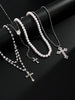 Silver Layered Cross Necklace Set For Women, 4Pcs Pearl Rosary Choker Chunky Christian Pendant Vintage Long Y Gold Necklace Stack Religious Statement - view 5