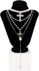 Silver Layered Cross Necklace Set For Women, 4Pcs Pearl Rosary Choker Chunky Christian Pendant Vintage Long Y Gold Necklace Stack Religious Statement - view 7