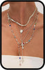 Silver Layered Cross Necklace Set For Women, 4Pcs Pearl Rosary Choker Chunky Christian Pendant Vintage Long Y Gold Necklace Stack Religious Statement - Vibrant-Silver
