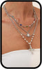 Silver Layered Cross Necklace Set For Women, 4Pcs Pearl Rosary Choker Chunky Christian Pendant Vintage Long Y Gold Necklace Stack Religious Statement - Tiny-Silver Sun 4Pcs